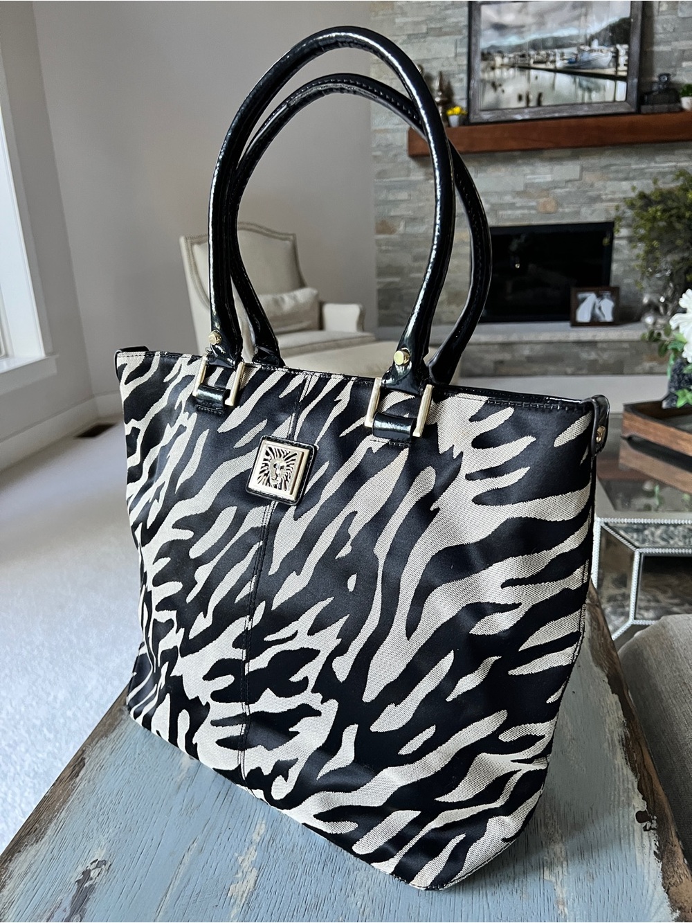 Anne Klein Black and White Zebra Print Tote - Picture 3 of 11